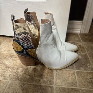 Stylish White and Snake Ankle Boots